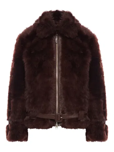 Tom Ford Velvety Sheepskin Jacket In Brown