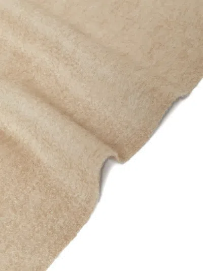 Max Mara Embroidered-logo Fringed Scarf In Neutral