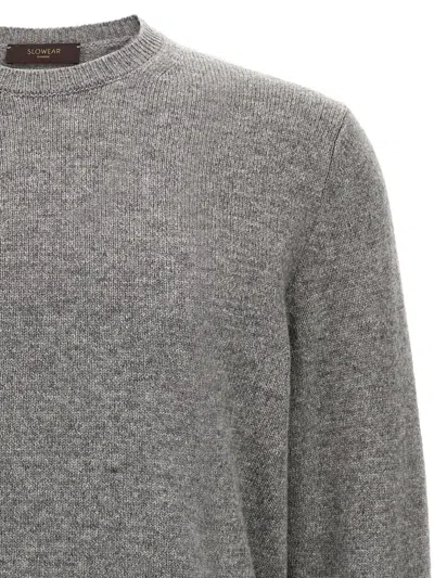 Zanone Crew Neck Wool Sweater With Ribbed Cuffs In Gray