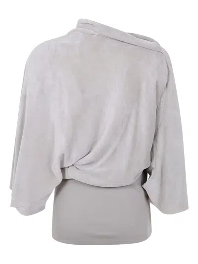 Rick Owens Draped Cowl-neck Top In Gray