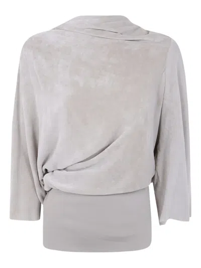 Rick Owens Draped Cowl-neck Top In Gray