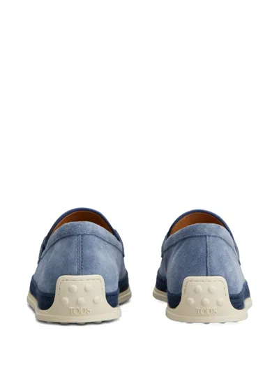 Tod's Rafia-trimmed Suede Loafers In Blue