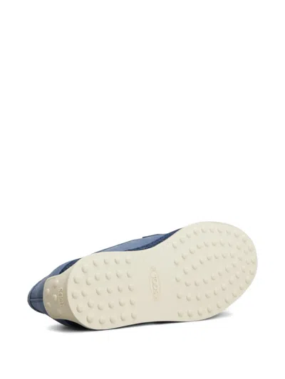 Tod's Rafia-trimmed Suede Loafers In Blue