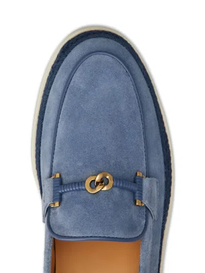 Tod's Rafia-trimmed Suede Loafers In Blue