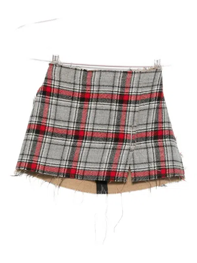 R13 Plaid Frayed Mini Skirt In Multi