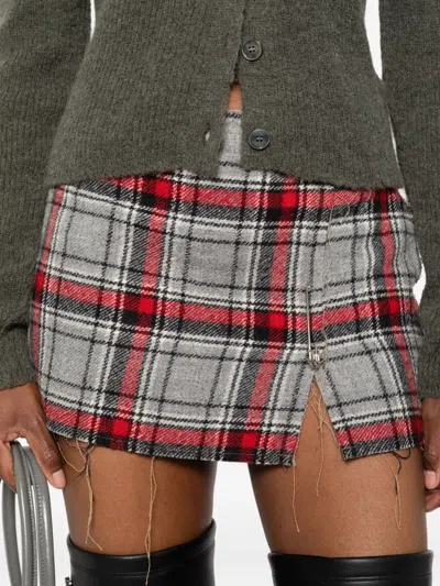 R13 Plaid Frayed Mini Skirt In Multi