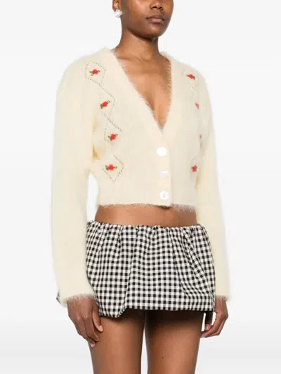 Alessandra Rich V-neck Cropped Cardigan In White