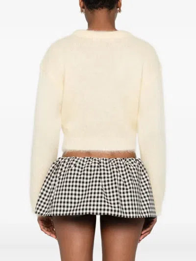 Alessandra Rich V-neck Cropped Cardigan In White