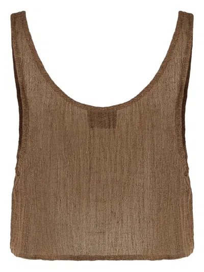 Le Kasha Linen Cropped Top In Brown