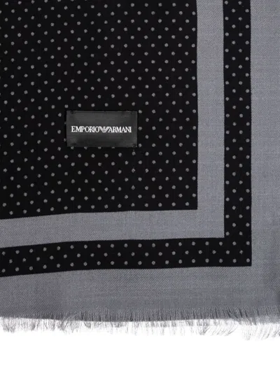Emporio Armani Polka Dot Printed Frayed Edge Scarf In Black