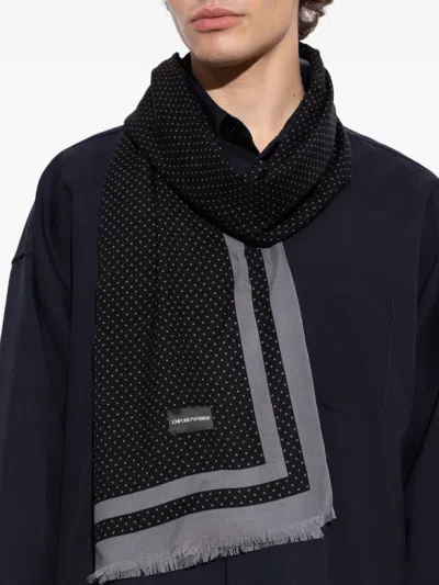 Emporio Armani Polka Dot Printed Frayed Edge Scarf In Black