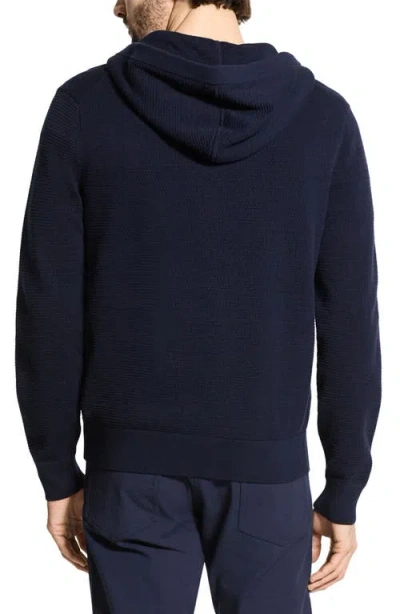 Theory Myhlo Perforated Waffle Cotton Zip Hoodie In Blue