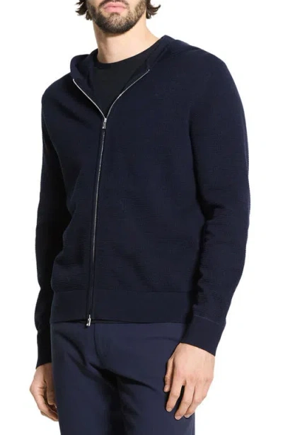 Theory Myhlo Perforated Waffle Cotton Zip Hoodie In Blue