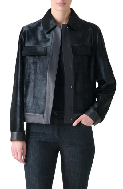 Akris Gemini Calf Shearling And Leather Trucker Jacket In Black