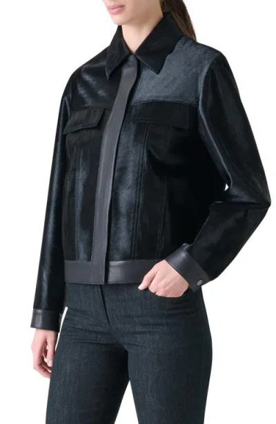 Akris Gemini Calf Shearling And Leather Trucker Jacket In Black