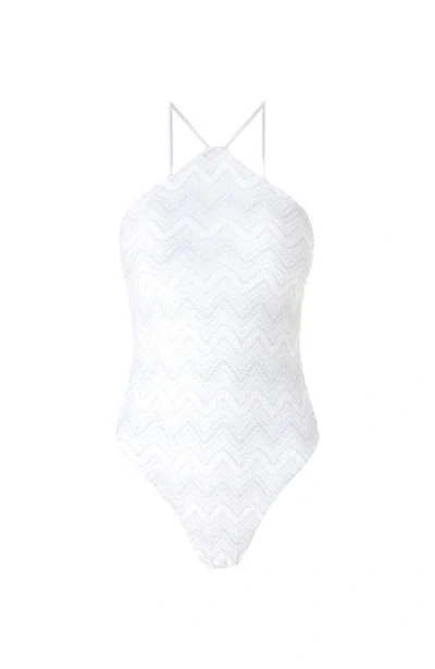 Missoni Zig Zag Lamé Viscose One-piece Swimsuit With Halter Neck