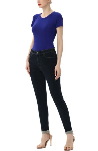 Kimi & Kai Round Neck Basic Bodysuit In Blue