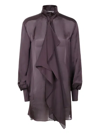 Sacai Draped Sheer High Neck Long Sleeve Dress In Purple