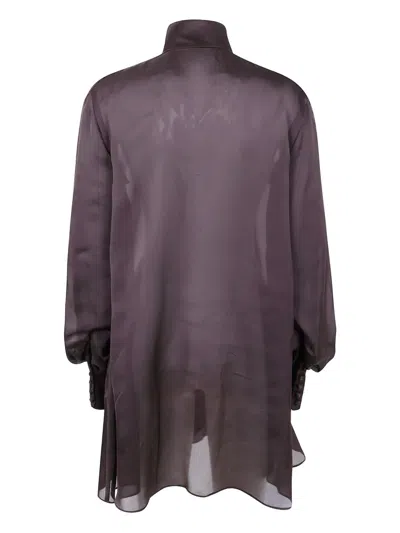 Sacai Draped Sheer High Neck Long Sleeve Dress In Purple