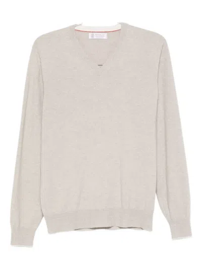 Brunello Cucinelli V-neck Cashmere Sweater In Nude