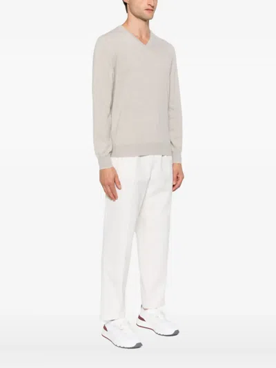 Brunello Cucinelli V-neck Cashmere Sweater In Nude