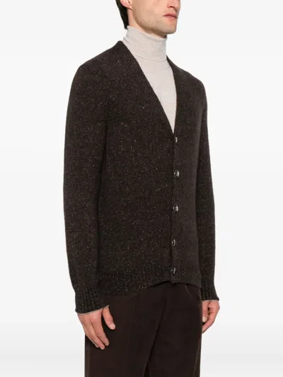 Brunello Cucinelli Dark Brown V-necked Cardigan In Brown
