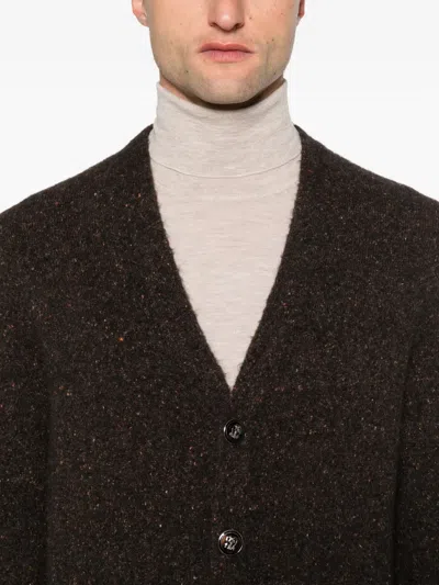 Brunello Cucinelli Dark Brown V-necked Cardigan In Brown