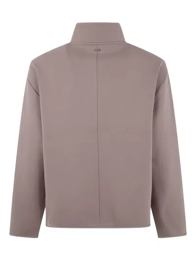 Michael Kors Double Breasted Zip Mock Collar Jacket In Brown