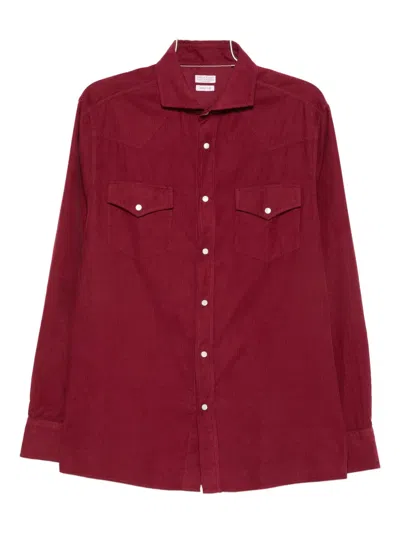 Brunello Cucinelli Easy Fit Western Shirt In Corduroy In Red