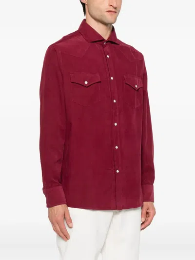 Brunello Cucinelli Easy Fit Western Shirt In Corduroy In Red