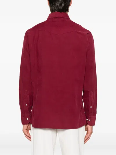 Brunello Cucinelli Easy Fit Western Shirt In Corduroy In Red