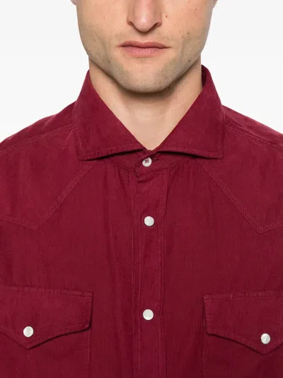 Brunello Cucinelli Easy Fit Western Shirt In Corduroy In Red