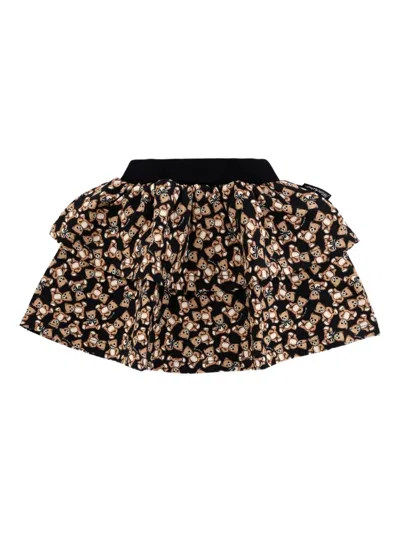Moschino Black Skirt For Baby Girl With Teddy Bear In Brown