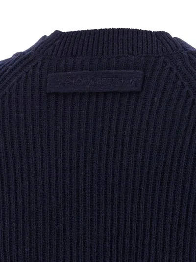Victoria Beckham Navy Blue Stepped Hem Cardigan In Blue