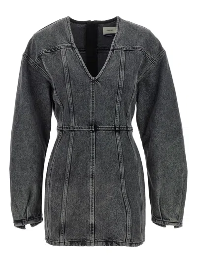 Haikure V-neckline Long Sleeves Denim Texture Visible Seams In Blue