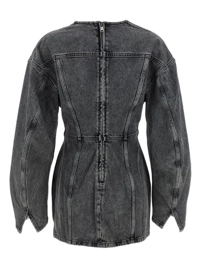 Haikure V-neckline Long Sleeves Denim Texture Visible Seams In Blue