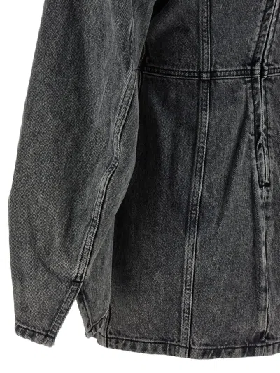 Haikure V-neckline Long Sleeves Denim Texture Visible Seams In Blue