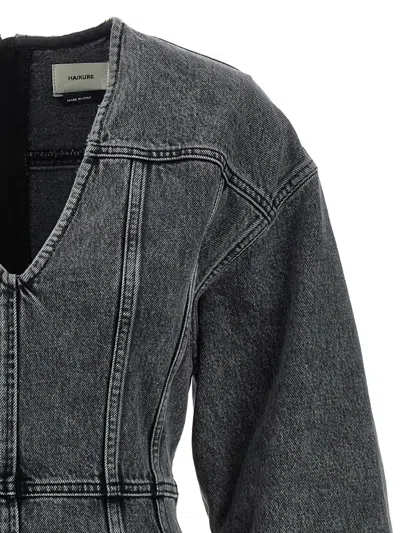 Haikure V-neckline Long Sleeves Denim Texture Visible Seams In Blue