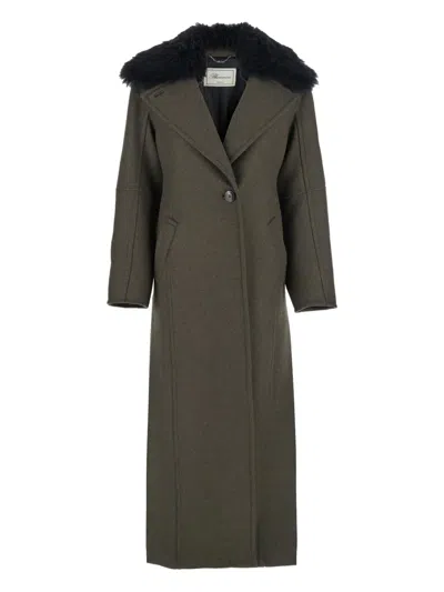 Blumarine Green Coat With Classic Lapels And Removable Collar In Green