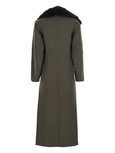 Blumarine Green Coat With Classic Lapels And Removable Collar In Green