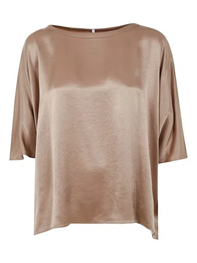 Liviana Conti Diana Short Sleeve Satin Shirt In Brown