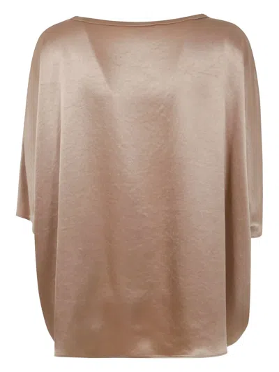 Liviana Conti Diana Short Sleeve Satin Shirt In Brown