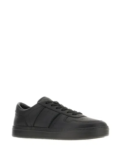 Hogan Leather Sneakers With Flat Sole And Perforated Toe Cap In Black