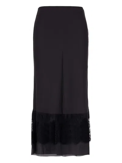 We11 Done Satin Midi Skirt Lace Trim In Black