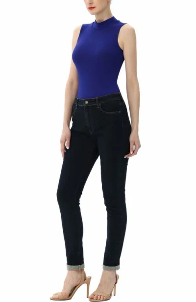 Kimi & Kai Turtleneck Sleeveless Bodysuit In Blue