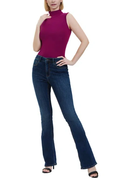 Kimi & Kai Turtleneck Sleeveless Bodysuit In Burgundy
