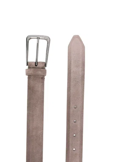Brunello Cucinelli Suede Buckle Belt In Neutral