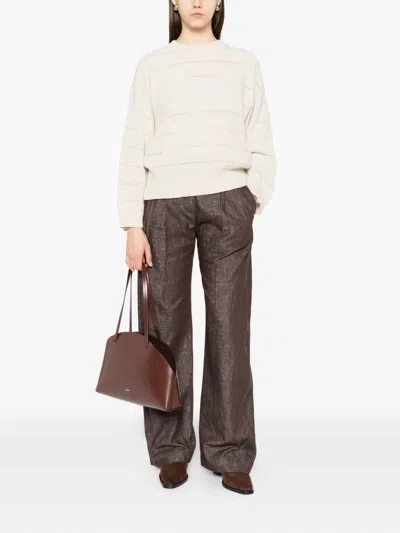 Brunello Cucinelli Women Ivory Diamond Cashmere And Wool Sweater In White