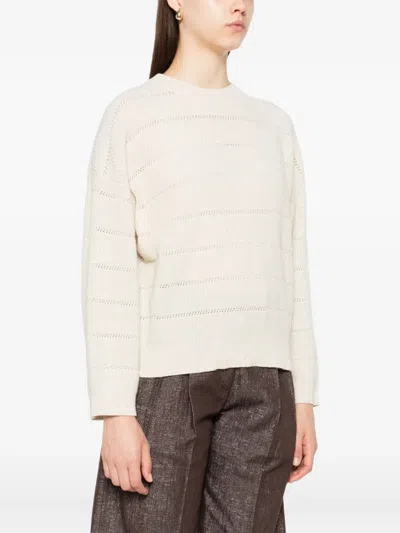 Brunello Cucinelli Women Ivory Diamond Cashmere And Wool Sweater In White