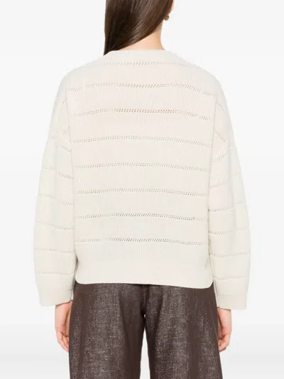 Brunello Cucinelli Women Ivory Diamond Cashmere And Wool Sweater In White